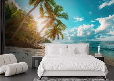 coconut tree on beach white sand beautiful view for summer background Wall mural