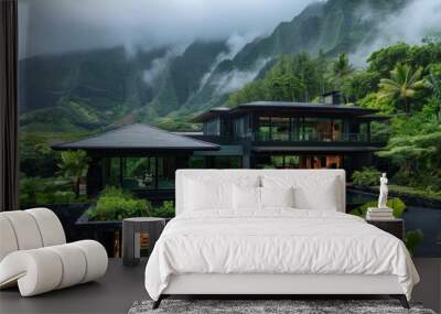 modern mansion property on hill with outdoor view  Wall mural