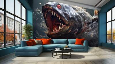 Piranha fish under water  gaping sharp teeth Wall mural