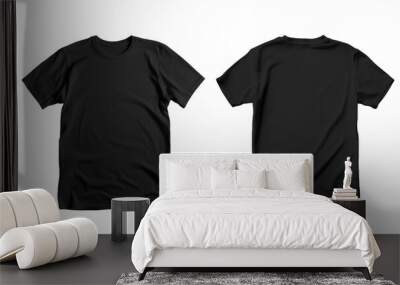 Plain black t-shirt front and back view for mockup in isolated on white background Wall mural