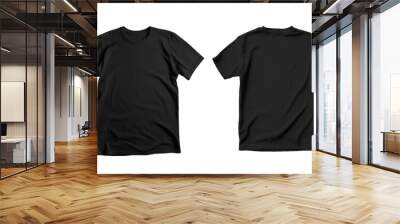 Plain black t-shirt front and back view for mockup in PNG transparent background Wall mural