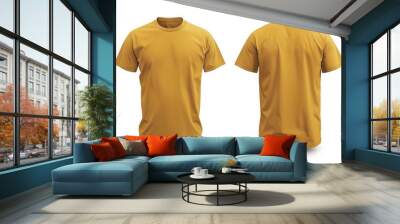 Plain gold or yellow t-shirt front and back view for mockup in PNG transparent background Wall mural