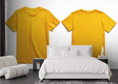 Plain gold or yellow t-shirt front and back view for mockup in white background Wall mural