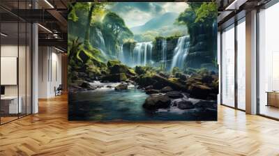 waterfall in nature painting art picture for wallpaper Wall mural