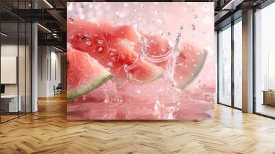 watermelon slices  falling drop on water splash for summer background concept Wall mural