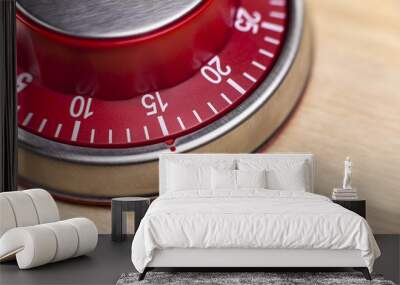 macro view of a red kitchen timer showing 15 minutes on wooden b Wall mural