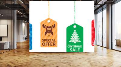 Christmas holidays hanging price tags on white background Wall mural