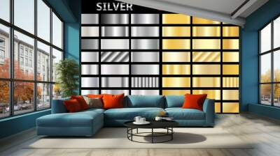 collection of silver and golden gradient backgrounds. set of gold and silver metallic textures. vect Wall mural