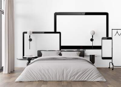 Computer display, laptop and smartphone with blank screen Wall mural