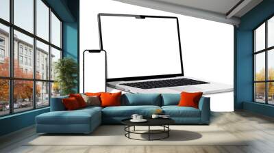 Isolated devices mockup. Smartphone and laptop with blank screen. Wall mural