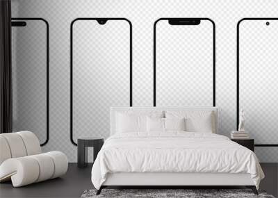 Realistic mobile phones mockup with transparent screen isolated on transparent background. Wall mural