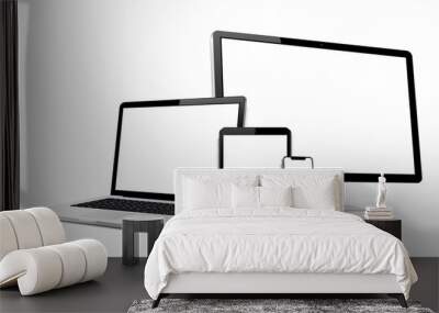 Set of blank screens with computer, laptop, tablet, phone Wall mural