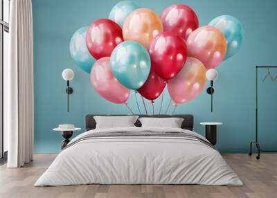 birthday party balloons, colourful balloons background and birthday cake with candles	 Wall mural