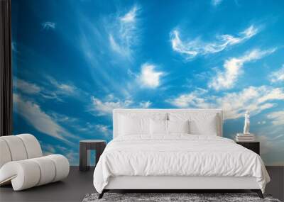 Blue sky background with clouds , beautiful white cloud and beautiful weather
 Wall mural