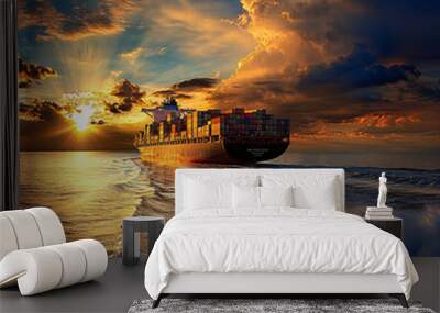 Cargo container Ship, cargo vessel ship carrying container and running for import export concept technology freight shipping sea freight by Express Ship. 
 Wall mural