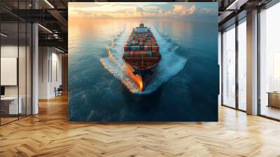 Cargo container Ship, cargo vessel ship carrying container and running for import export concept technology freight shipping sea freight by Express Ship. 
 Wall mural