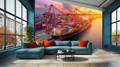 Cargo container Ship, cargo vessel ship carrying container and running for import export concept technology freight shipping sea freight by Express Ship. 
 Wall mural