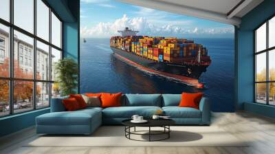 Cargo container Ship, cargo vessel ship carrying container and running for import export concept technology freight shipping sea freight by Express Ship. 
 Wall mural