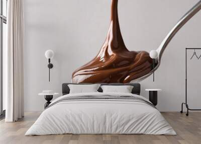 chocolate melt creamy spoon, Detail of metal spoon of cocoa cream
 Wall mural