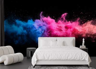 colorful dust clouds, Color powder splash rainbow background paint holi smoke colour . Powder color splash explosion dust ink burst splatter  Wall mural