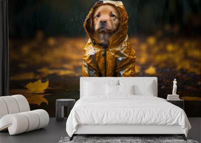 dog puppy in the autumn forest Wall mural