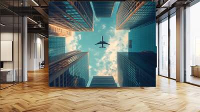 glass buildings Looking Up modern high-rise office buildings Wall mural