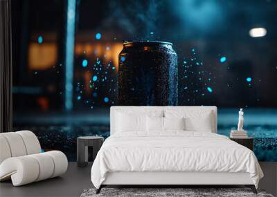 Metallic soda can mockup, Aluminum cans in silver isolated on background,canned with water drops,canned with water drops and ice Wall mural