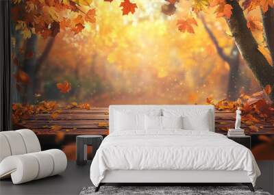 orange fall leaves in park, sunny autumn natural background
 Wall mural