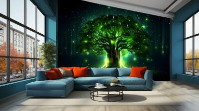 renewable energy light bulb with green energy, Earth Day or environment protection Hands protect forests that grow on the ground and help save the world, solar panels	
 Wall mural