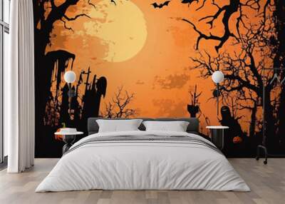 scary spooky halloween season, monster skull and crossbones halloween witch with pumpkin, halloween and October background	 Wall mural