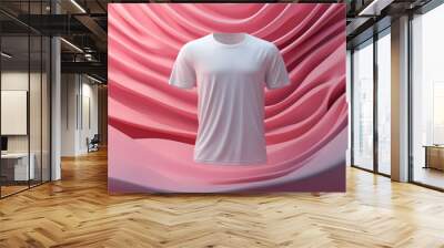 Set Mockup of a t-shirt 3D rendering, with a round neck, universal clothing for women, men, isolated on background. Template of fashion clothes for branding, place for design Wall mural