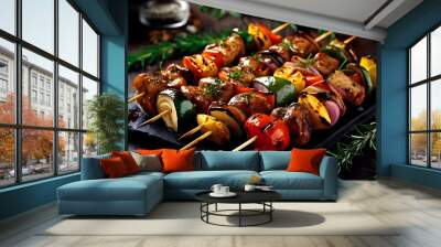 shish kebab on skewers	 Wall mural