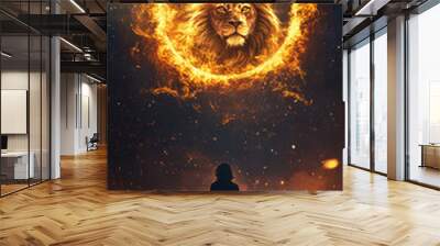 sign of the zodiac leo - portrait of a lion in a colorful universe with some galaxies and stars
 Wall mural