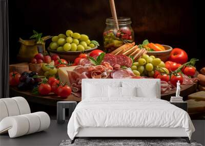 smoked meat and vegetables salami and cheese platter	Prosciutto e Melone	 Wall mural