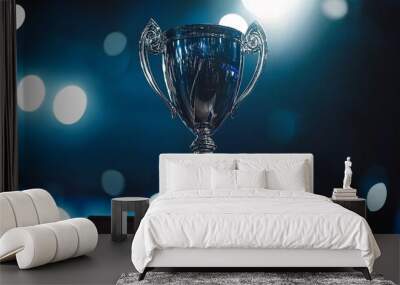 Trophy award competition in the dark on the abstract blurred light background with copy space
 Wall mural