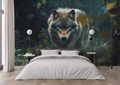 Wolf in the forest. Wildlife scene from winter nature. Wild animal in the natural habitat
 Wall mural