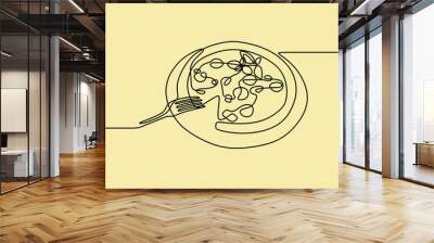 aesthetic pizza oneline continuous single line art editable handdrawn Wall mural