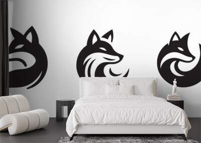 set of simple minimalist silhoutte fox logo Wall mural