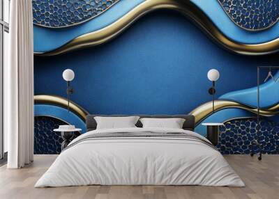 Abstract Blue and Gold Wavy Background with Textured Surface Wall mural