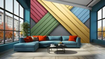 Abstract Geometric Pattern with Diagonal Stripes in Various Colors Wall mural