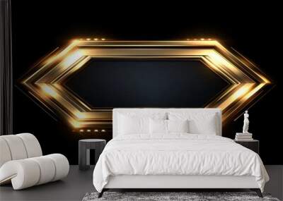 Glowing Golden Hexagon Frame with Black Interior Wall mural