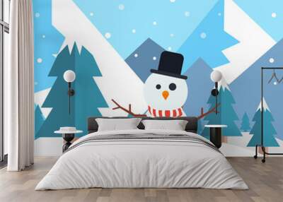 winter landscape with snowman vector illustration Wall mural