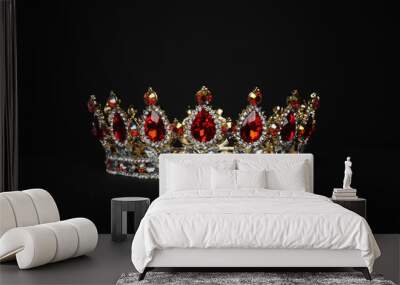 portrait of a beautiful jewelled ruby, diamond and golden crown, photographed on a black studio background. Wall mural