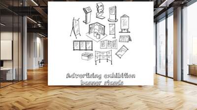 Hand drawn doodle advertising exhibition banner stands set. Wall mural