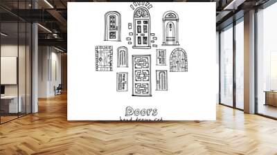 Hand drawn doodle doors set. Wall mural