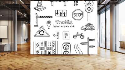 Hand drawn doodle traffic set. Wall mural