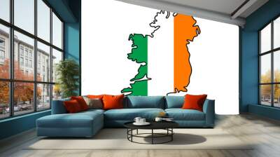 Map and Flag of Ireland Vector Design Template with Editable Stroke Wall mural