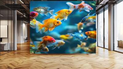 Beautifully colored ornamental fish in a large aquarium Wall mural