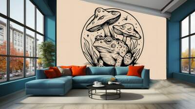 black and cartoon illustration of frog Wall mural