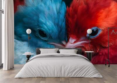 close up of a blue and red chicks Wall mural